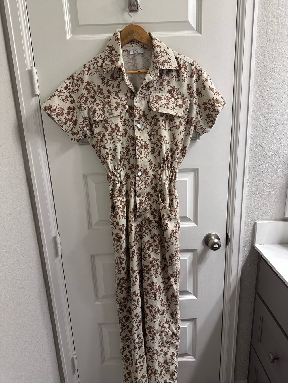 Polagram Cream Jumpsuit with Brown Floral Print